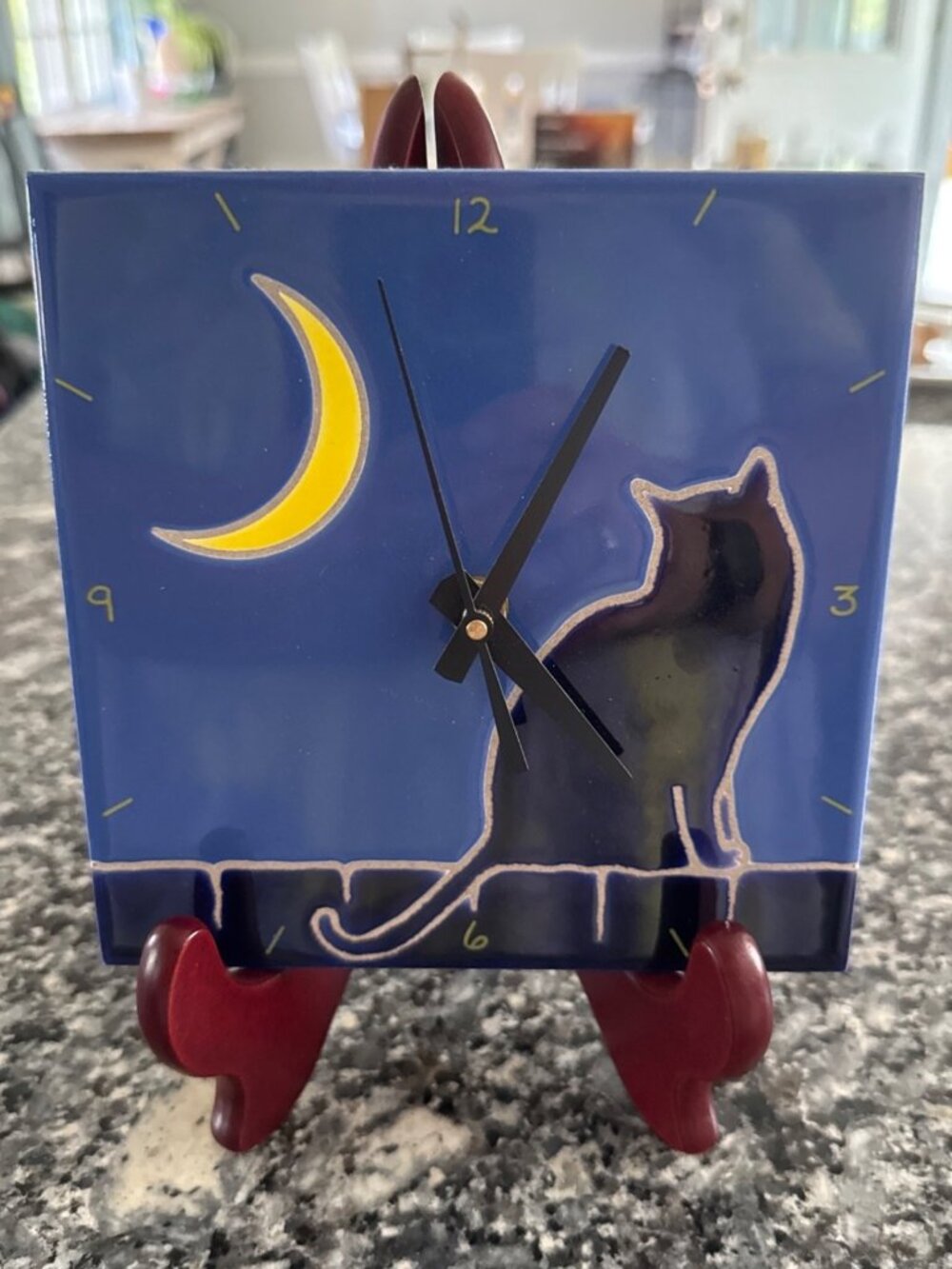 Moon & Cat Wall Clock With Quartex Movement 6" x 6" Made In USA Whippoorwill Han